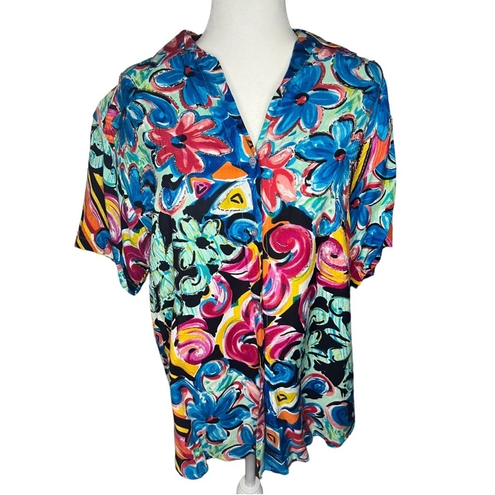 90’s Vintage Embellished Floral Button-Up